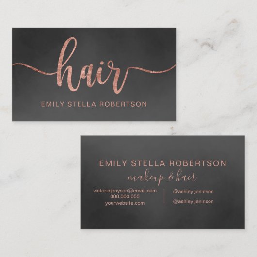 Hair-Script-Typografie Rose Gold Schwarz Aquarell Visitenkarte (Vorne/Hinten)
