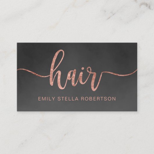 Hair-Script-Typografie Rose Gold Schwarz Aquarell Visitenkarte (Vorderseite)