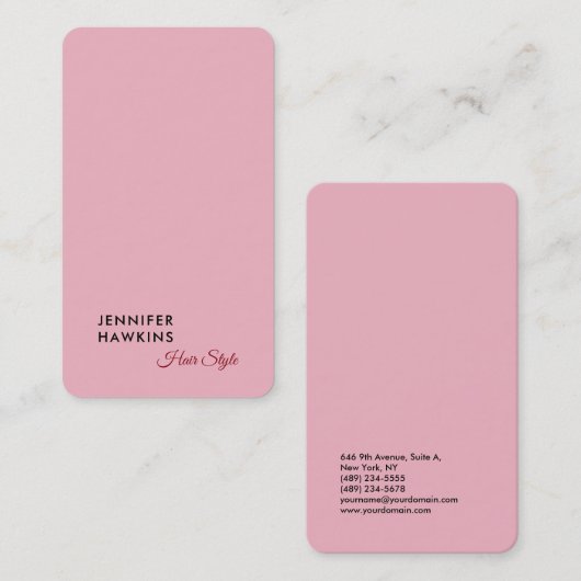 Hair stilvoll berufliche schlichte Rosa feminin Visitenkarte (Vorne/Hinten)