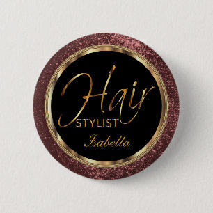 Hair Styist Rose Glitter and Black Button
