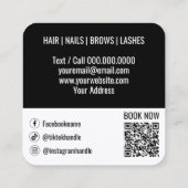 Hair Styist Template Black Qr Code Social Media Quadratische Visitenkarte (Rückseite)