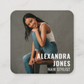 Hair Styist Template Black Qr Code Social Media Quadratische Visitenkarte (Vorderseite)