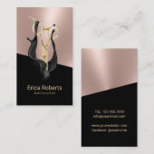 Hair Stylis Modern Black Liquid Rose Gold Salon Visitenkarte (Vorne/Hinten)