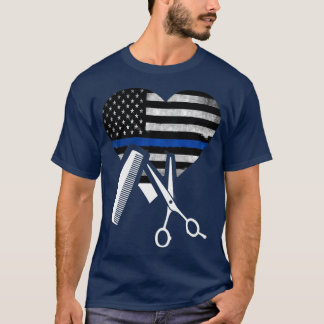 Hair Stylist American Flag Herz Thin Blue Line T-Shirt