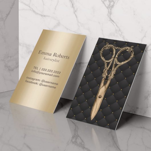 Hair Stylist Antique Gold Schere Luxus Salon Visitenkarte