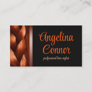 Hair Stylist Auburn Braid Simple Black Card Visitenkarte