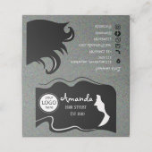 Hair stylist Black Long Hair Folded Loyalty Card Treuekarte (Außenseite Aufgefaltet)