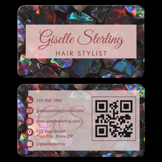 Hair Stylist Black Opal QR Code Visitenkarte