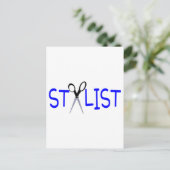 Hair Stylist Blue mit Schere Postkarte (Stehend Vorderseite)