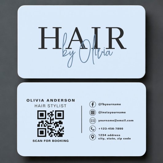 Hair Stylist Blue QR Code Professional Visitenkarte