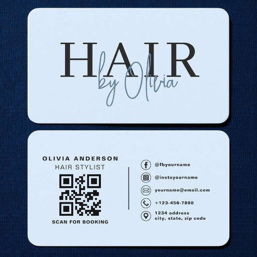 Hair Stylist Blue QR Code Visitenkarte