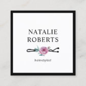Hair Stylist Blumen Bobby Button Minimalistische R Quadratische Visitenkarte (Vorderseite)