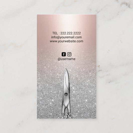 Hair Stylist Blush Rose Gold Silver Glitzer Visitenkarte (Rückseite)