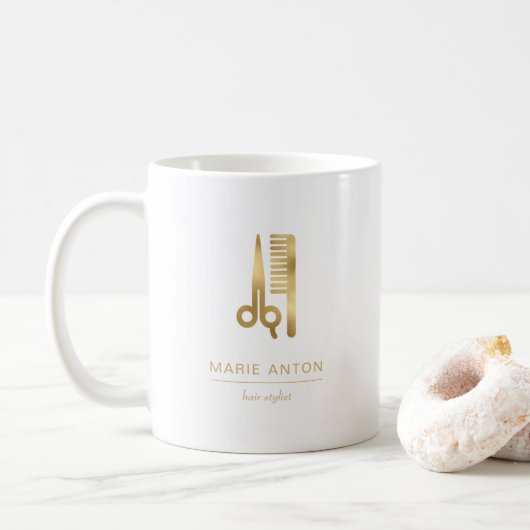 Hair Stylist Chic Gold Scissors Comb Kaffeetasse (Mit Donut)