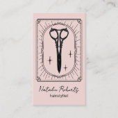 Hair Stylist Cute Scissor Doodle Blush Pink Photo Visitenkarte (Vorderseite)