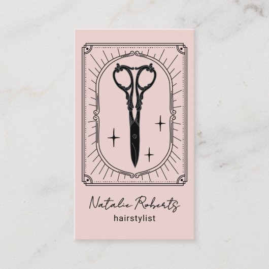 Hair Stylist Cute Scissor Doodle Blush Pink Photo Visitenkarte (Vorderseite)