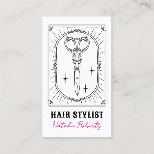 Hair Stylist Cute Scissor Doodle Custom Photo Visitenkarte (Vorderseite)