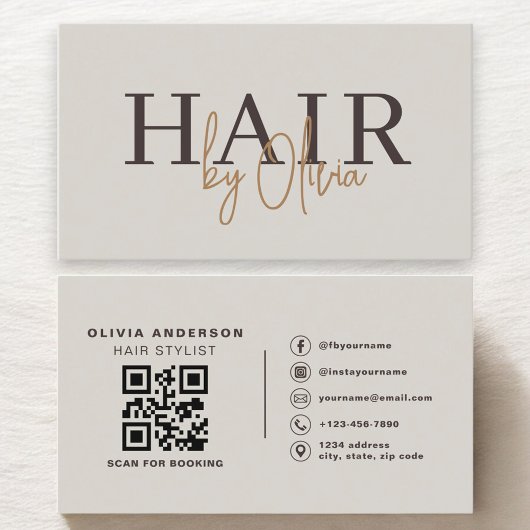 Hair Stylist Earthy Neutral QR Code Visitenkarte