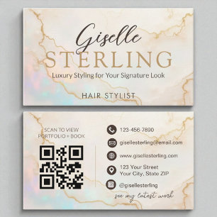 Hair Stylist Elegante Pearl Opal Gold Script Moder Visitenkarte