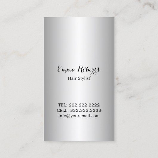Hair Stylist Elegante Schere Moderner Silberner Gl Visitenkarte (Rückseite)