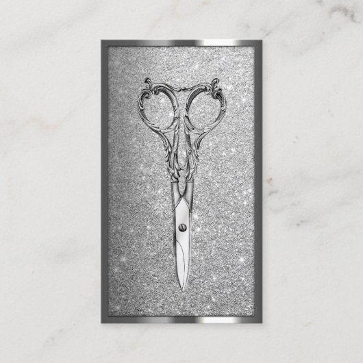 Hair Stylist Elegante Schere Moderner Silberner Gl Visitenkarte (Vorderseite)