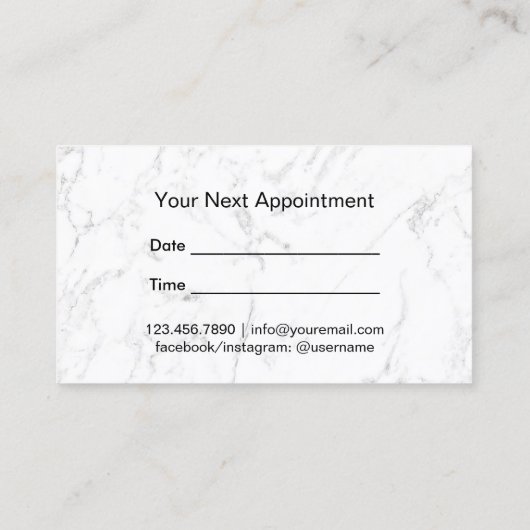 Hair Stylist Ernennung Classy Script Dunkle Marmor Terminkarte (Rückseite)