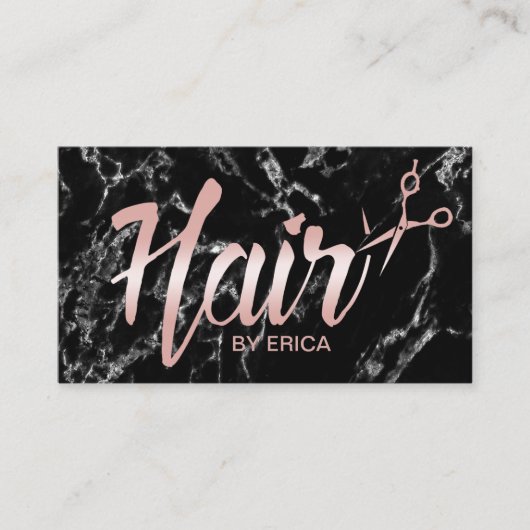 Hair Stylist Ernennung Classy Script Dunkle Marmor Terminkarte (Vorderseite)