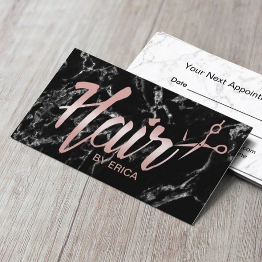 Hair Stylist Ernennung Classy Script Dunkle Marmor Terminkarte
