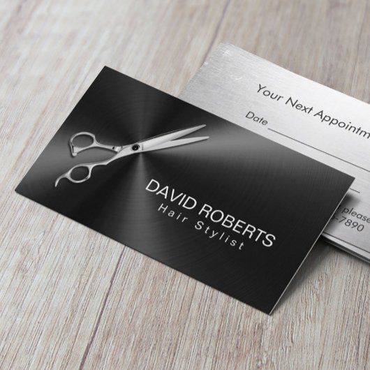Hair Stylist Ernennung Modernes Black Metallic Terminkarte