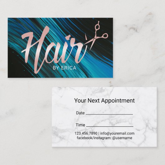 Hair Stylist Ernennung Modernes Script Blue Flow Terminkarte (Vorne/Hinten)