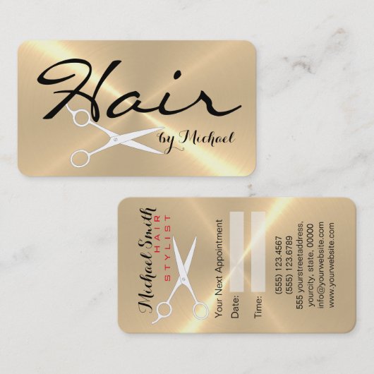 Hair Stylist Ernennung Stainless Steel Metal #3 Terminkarte (Vorne/Hinten)