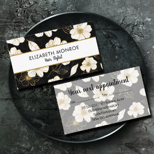 Hair Stylist Floral Black Terminkarte