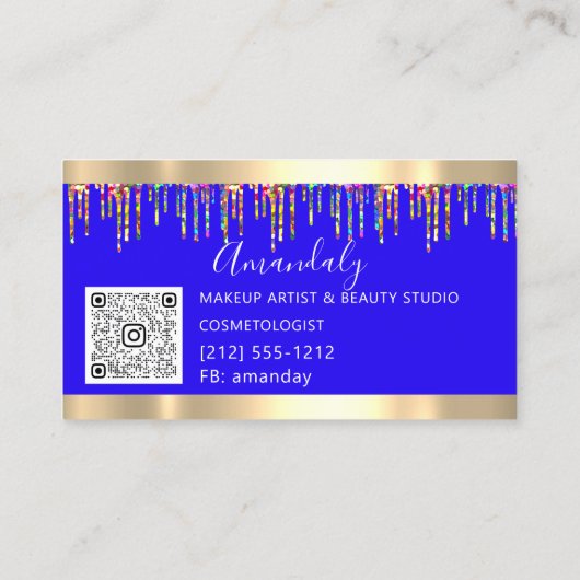 Hair Stylist Friseur Holograph Tropfen QR Blue Visitenkarte (Rückseite)