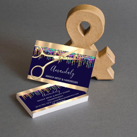 Hair Stylist Friseur Holograph Tropfens Blue Navy Visitenkarte