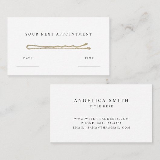 Hair Stylist Glitzer Bobby Button Terminkarte (Vorne/Hinten)