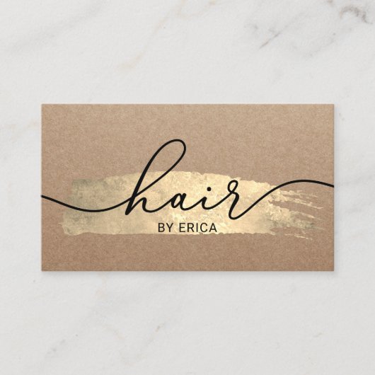 Hair Stylist Gold Brush Stroke Salon Rustic Kraft Visitenkarte (Vorderseite)