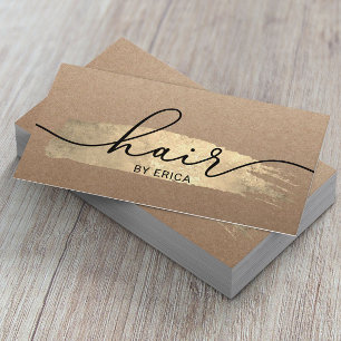 Hair Stylist Gold Brush Stroke Salon Rustic Kraft Visitenkarte
