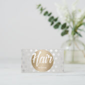 Hair Stylist Gold Circle Silver Dots Moderne Visitenkarte (Stehend Vorderseite)