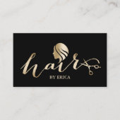 Hair Stylist Gold Girl & Scissor Elegantes Drehbuc Visitenkarte (Vorderseite)