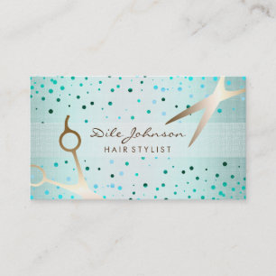 Hair Stylist Gold Glitzer Saloon Linen Confetti Visitenkarte