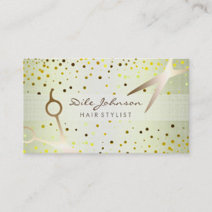 Hair Stylist Gold Glitzer Saloon Linen Confetti Visitenkarte