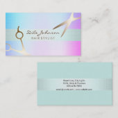 Hair Stylist Gold Glitzer Saloon Linen Sea Blue Visitenkarte (Vorne/Hinten)