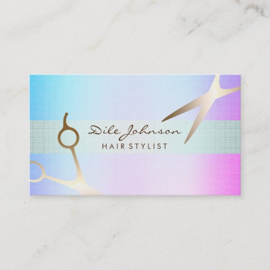 Hair Stylist Gold Glitzer Saloon Linen Sea Blue Visitenkarte (Vorderseite)