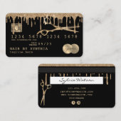 Hair Stylist Gold Glitzer Tropfen Schöne Kreditkar Visitenkarte (Vorne/Hinten)