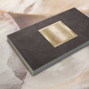 Hair Stylist Gold Schere Logo Klasse Leder Visitenkarte