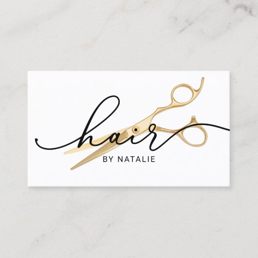 Hair Stylist Gold Schissor Eleganter Script Salon Visitenkarte (Vorderseite)