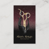 Hair Stylist Gold Scissor Burgundy Red Black Ombre Visitenkarte (Vorderseite)