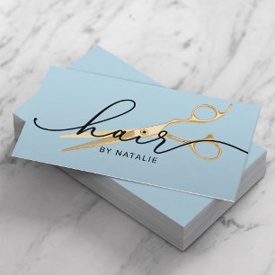 Hair Stylist Gold Scissor Elegant Baby Blue Salon Visitenkarte
