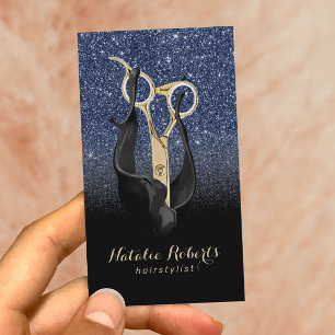 Hair Stylist Gold Scissor Navy Blue Black Ombre Visitenkarte