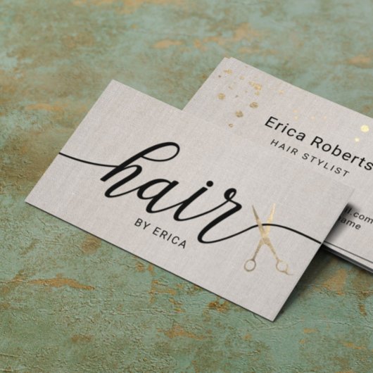 Hair Stylist Gold Scissor Typografie Elegante Line Visitenkarte